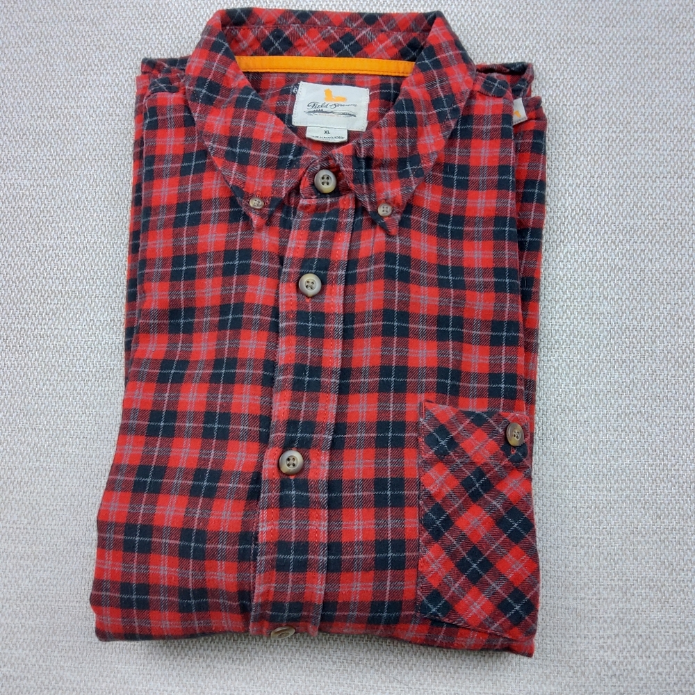 Field and Stream L/S Red Plaid Flannel Shirt 100% Cotton, Men's XL‎